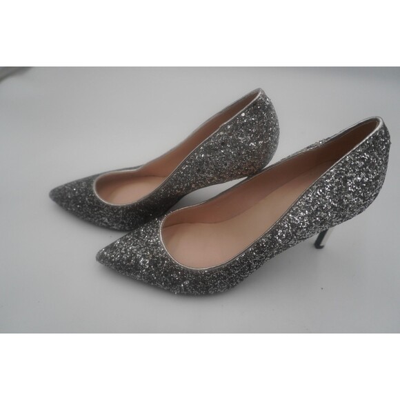 Nine West Silver Glitter Pointed Toe Stiletto Formal Pumps Party Heels Size 8M - Picture 4 of 10